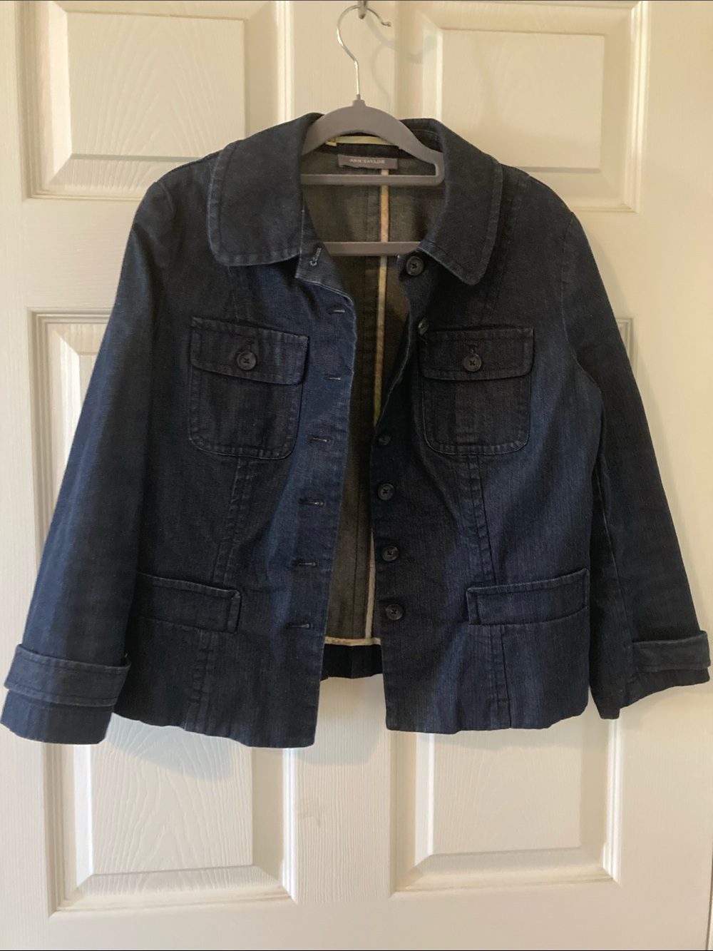 Ann Taylor Dark Blue Denim Button-Front Jacket